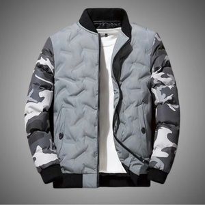 NWT Limitsix Gevino Camo Bomber Jacket gray in size Medium.